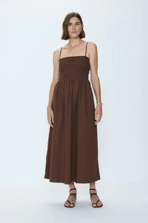 Pistola Bianca Shirred Bodice Dress In Bruna
