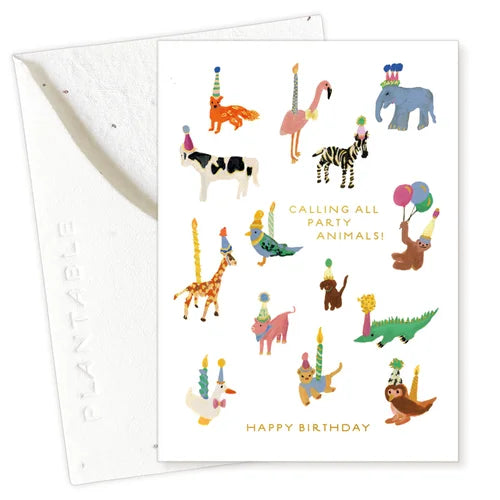 Seedlings Animal Party Sprout Mini Birthday Card