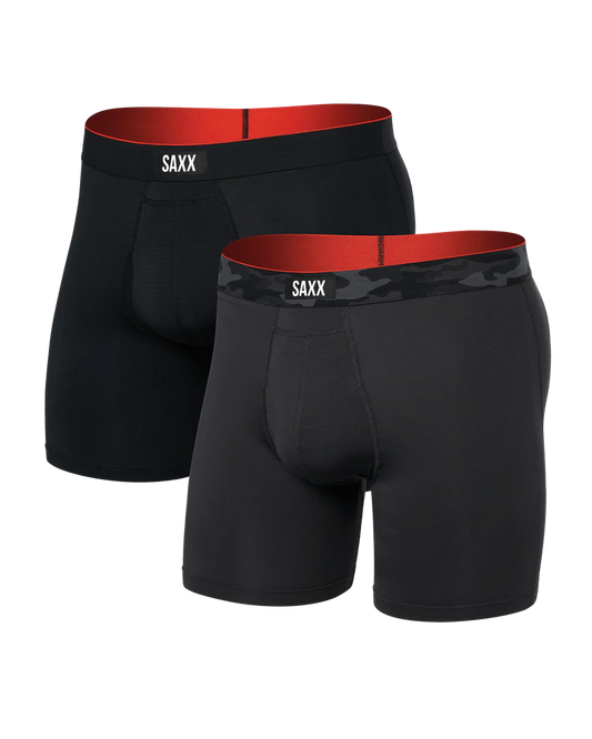 Saxx Multi-Sport Mesh (2 Pack) Multi-Sport Performance Boxer Brief 6"- Remote Camo/ Black