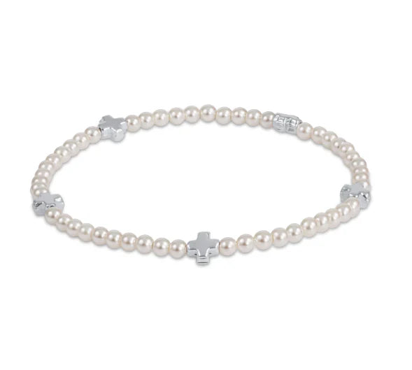 Enewton Signature Cross Small Pearl Pattern 3MM Bead Bracelet-Sterling