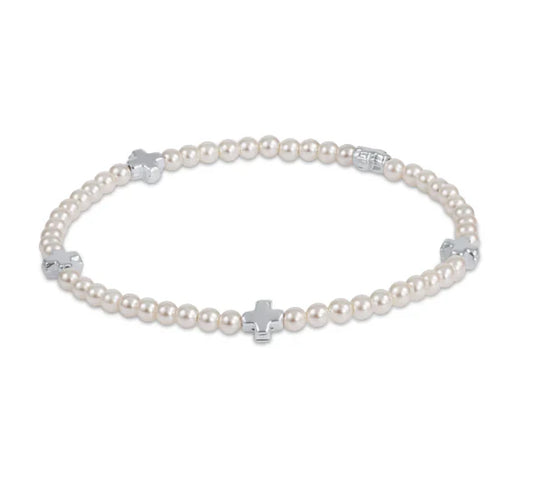 Enewton Signature Cross Small Pearl Pattern 3MM Bead Bracelet-Sterling