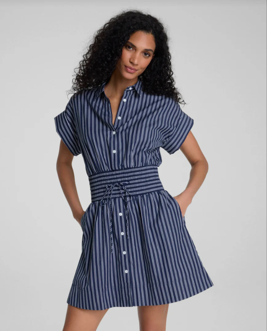 Spanx Poplin Smocked Mini Shirt Dress