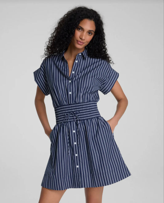 Spanx Poplin Smocked Mini Shirt Dress