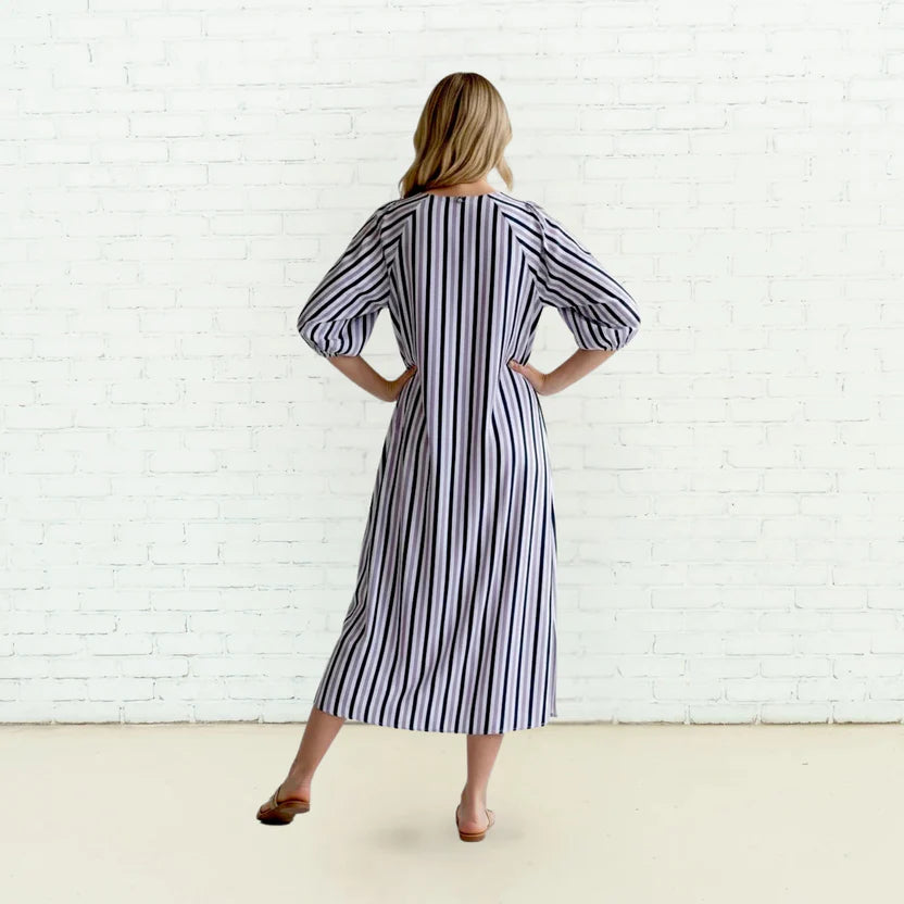 Caryn Lawn Coco Palm Beach Dress- Lavender And Navy
