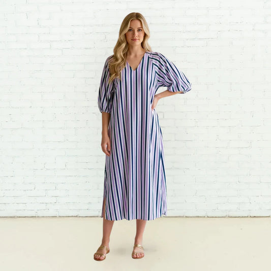 Caryn Lawn Coco Palm Beach Dress- Lavender And Navy