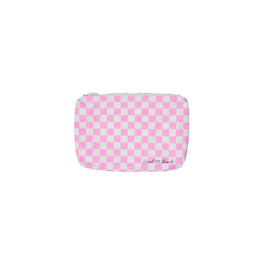 Local Beach Pink Checker Water Resistant Pouch