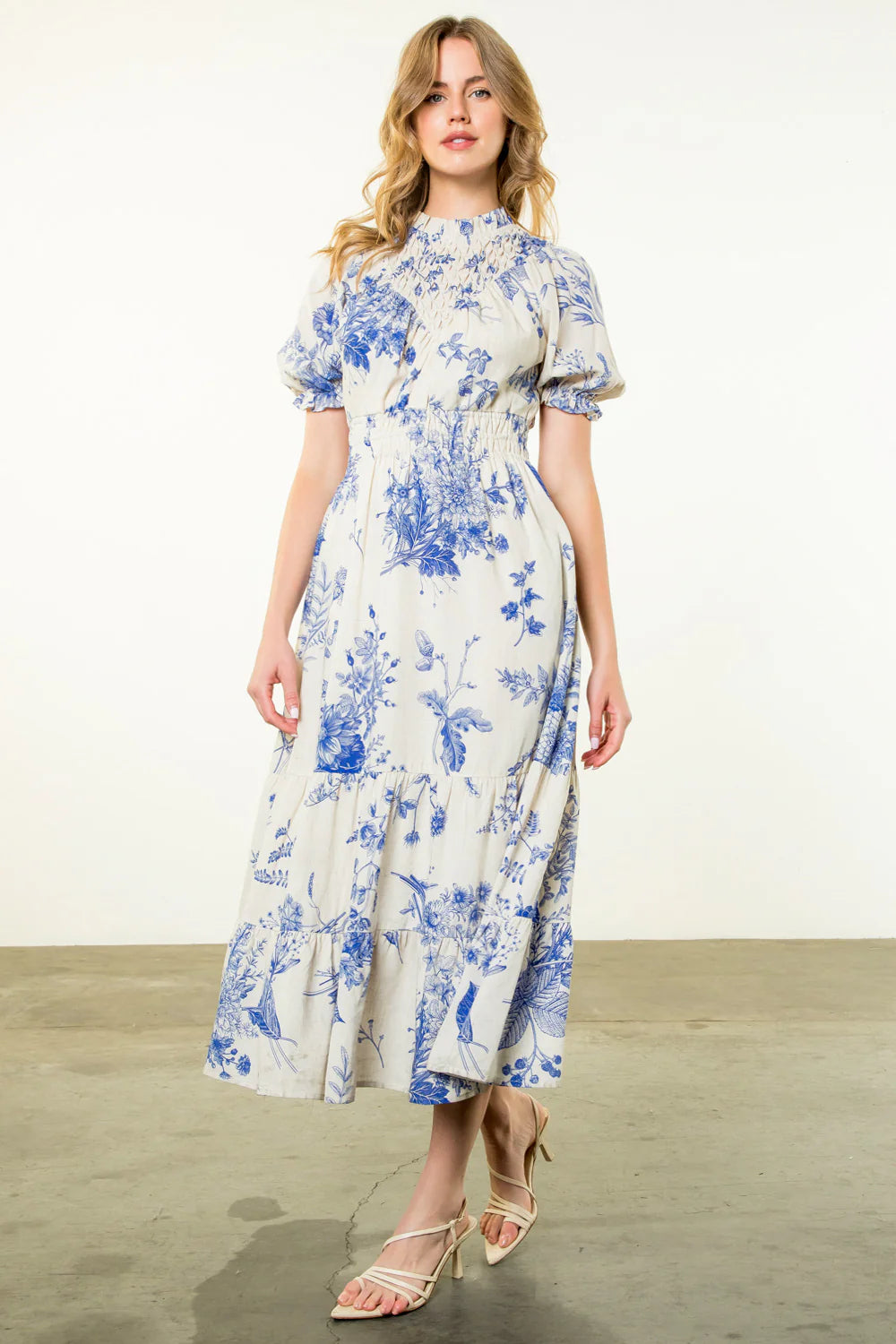THML Floral Print Short Sleeve Maxi Dress