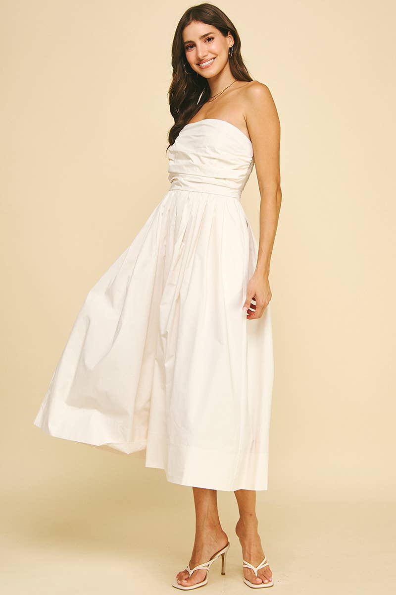 Pinch Shirring Detailed Sleeveless Midi Dress