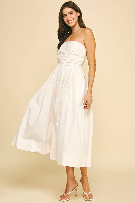 Pinch Shirring Detailed Sleeveless Midi Dress
