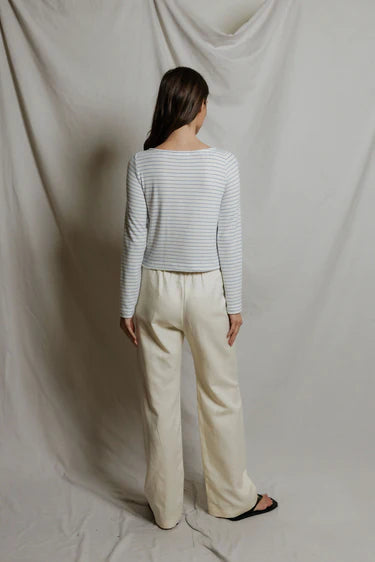PerfectWhiteTee Ainsley Brushed Sweater Stripe Long Sleeve Boat Neck Top