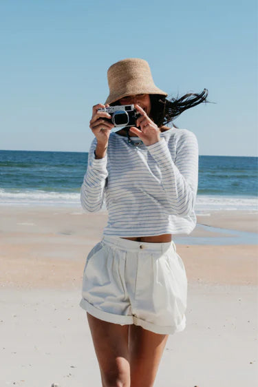 PerfectWhiteTee Ainsley Brushed Sweater Stripe Long Sleeve Boat Neck Top