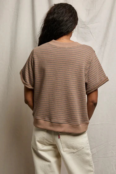 PerfectWhiteTee Briggs Stripe French terry V Neck Sweatshirt