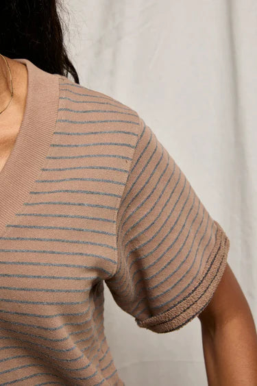 PerfectWhiteTee Briggs Stripe French terry V Neck Sweatshirt