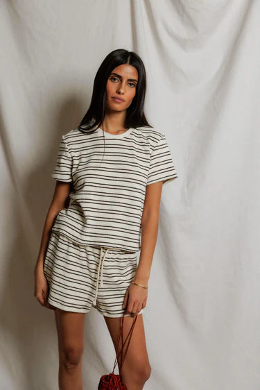 PerfectWhiteTee Eve Stripe Loop Terry Crew Neck Tee