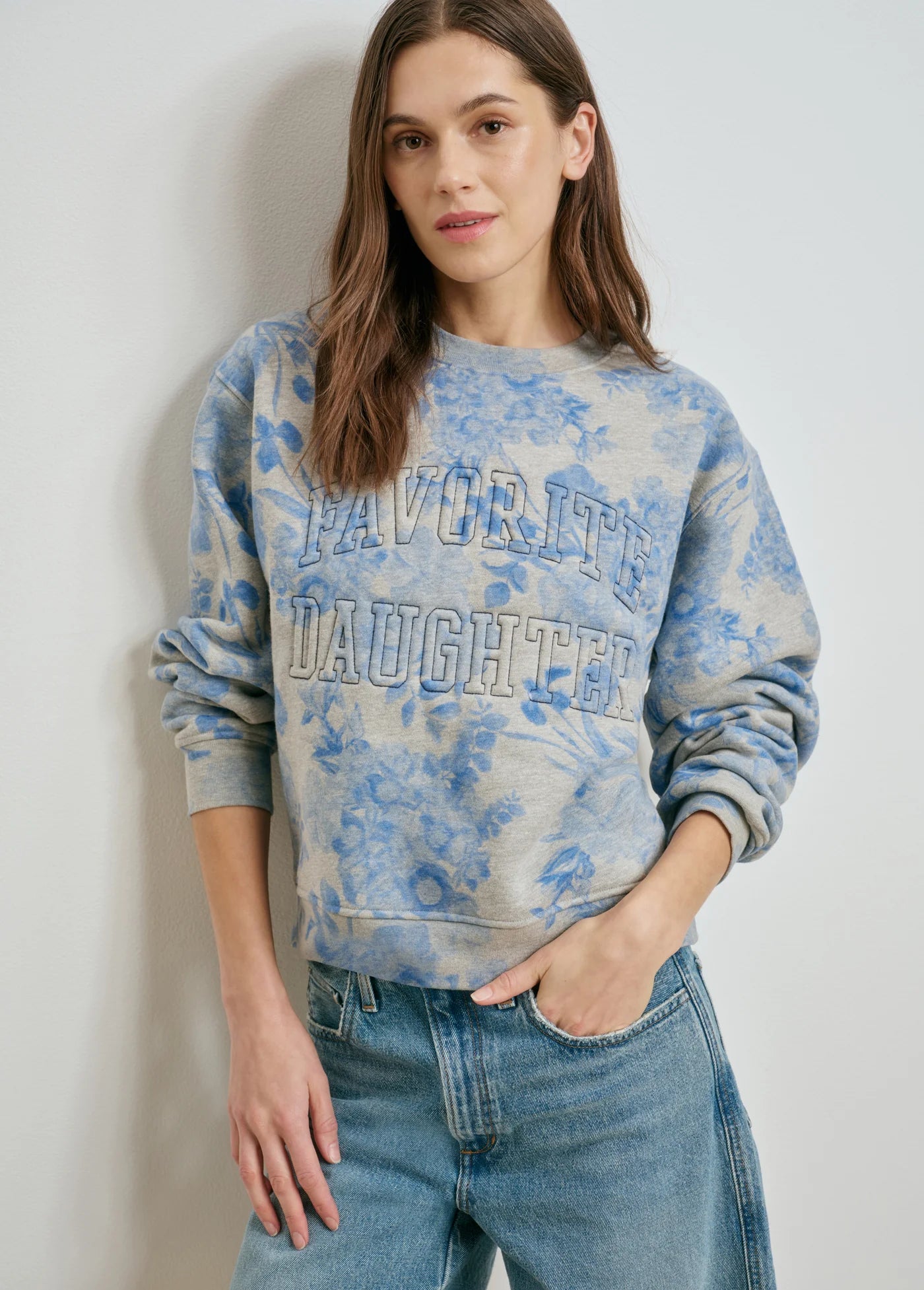 Favorite Daughter The Favorite Classic Embossed Sweatshirt | Distress Floral Print