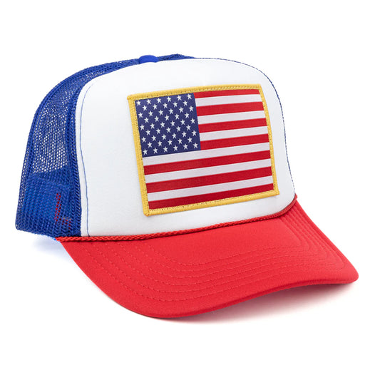 Local Blue American Flag Patch Trucker Hat