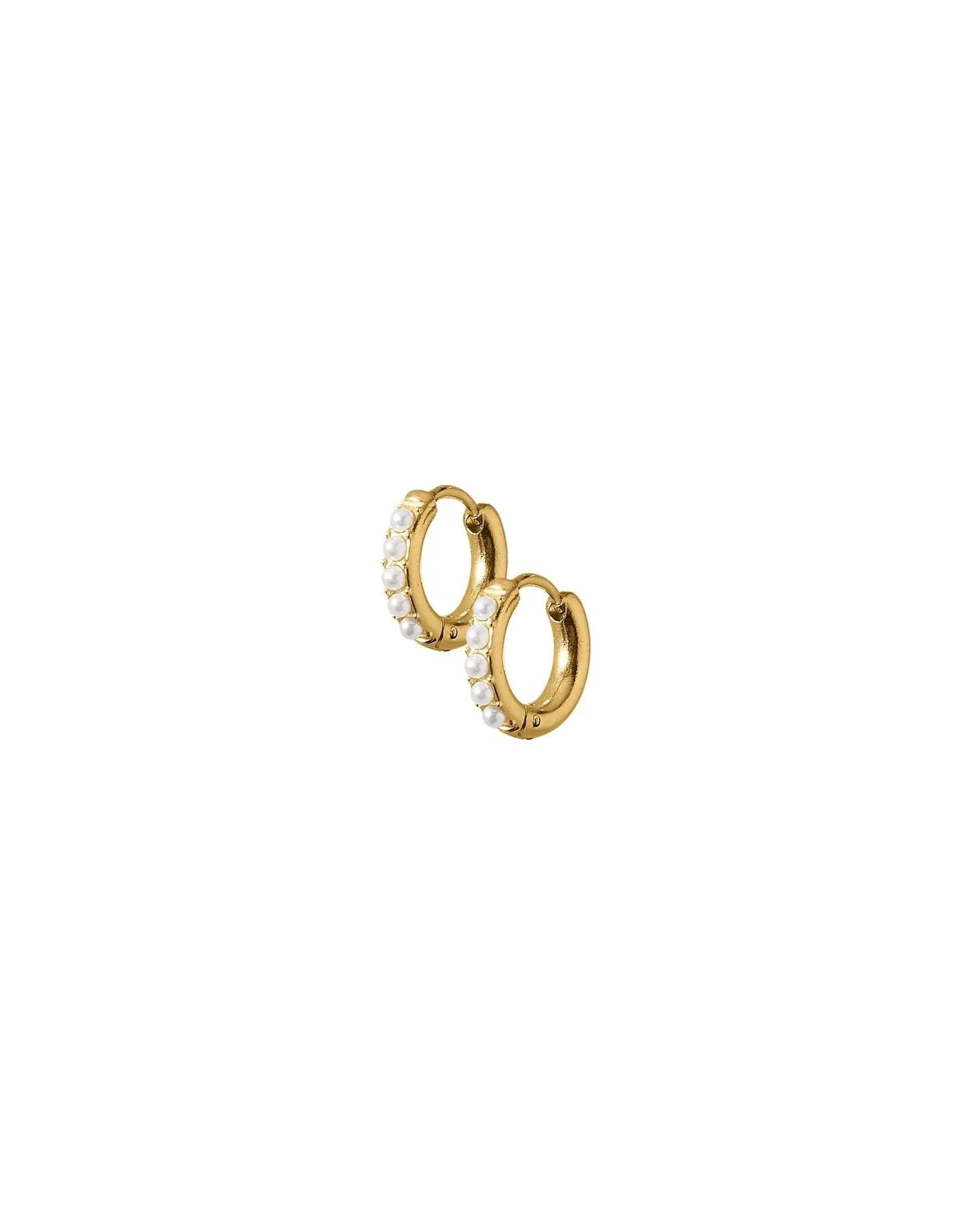 Linny Co. Huggie Earrings - Scarlett Hoop Gold 8mm Pearl