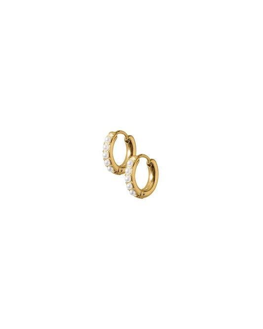 Linny Co. Huggie Earrings - Scarlett Hoop Gold 8mm Pearl