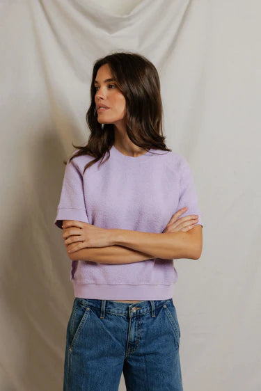 PerfectWhiteTee Kennedy Reverse Fleece Short Sleeve Crew Neck Sweatshirt
