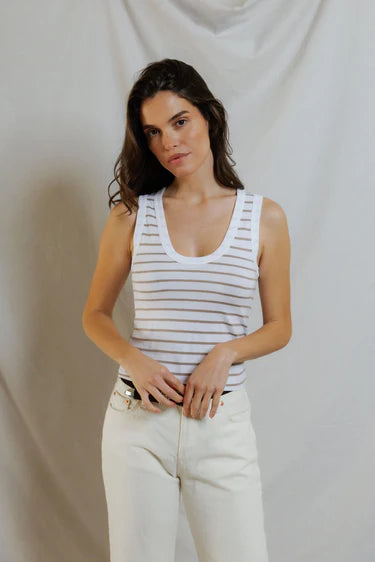 PerfectWhiteTee Khara Stripe Crispy Cotton Striped U-Neck Tank