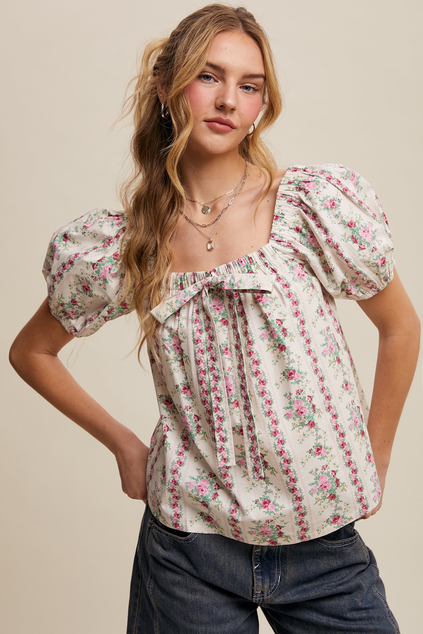 Listicle Clothing Floral Puff Sleeve Blouse