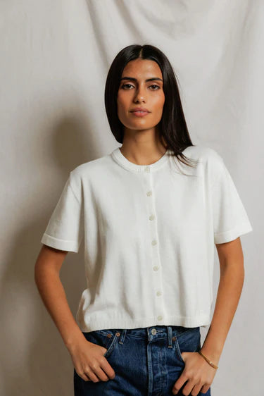 PerfectWhiteTee Maude Cotton Short Sleeve Crew Neck Cardigan