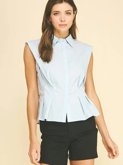 Pinch Women's Sleeveless Peplum Button Down Shirt