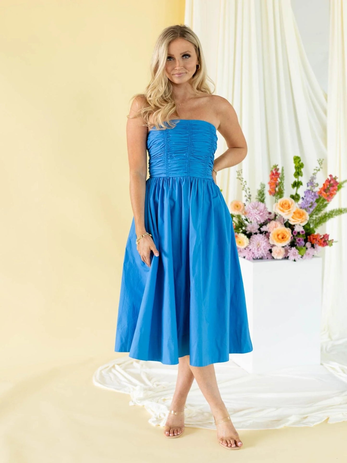Pinch Women's Shirring Detailed Sleeveless Midi Dress