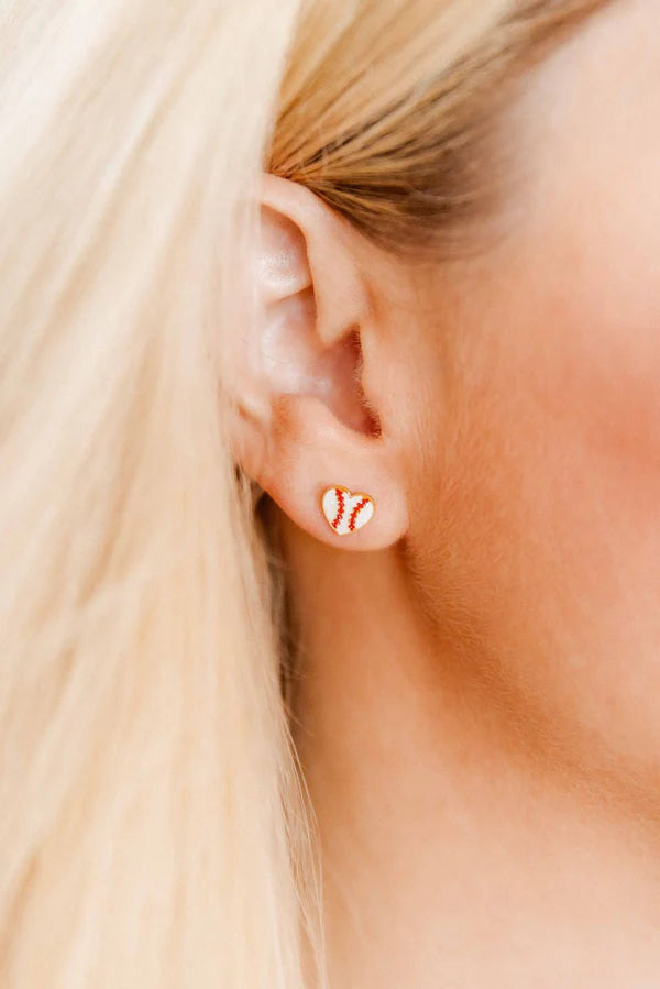 Linny Co. Screwback Stud Earrings - Baseball Heart
