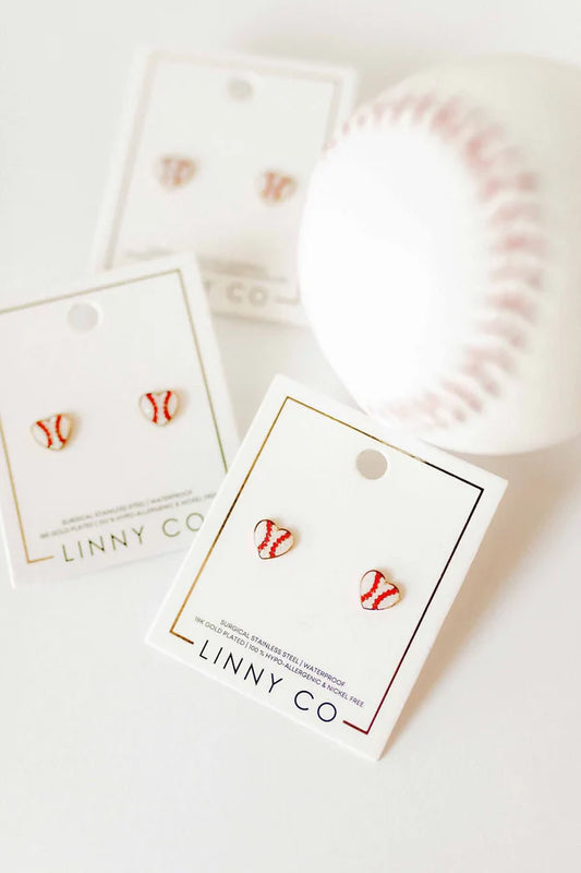 Linny Co. Screwback Stud Earrings - Baseball Heart