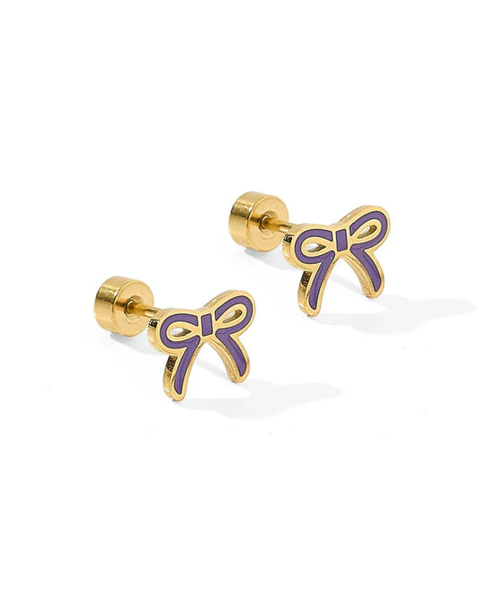 Linny Co. Screwback Stud Earrings - Sadie Bow Purple