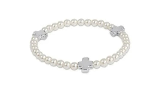Enewton Signature Cross Pearl Patteen 4MM Bead Bracelet-Sterling