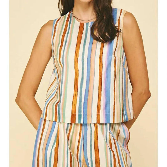 Pinch Multi Color Stripe Top With Button Detail At Back