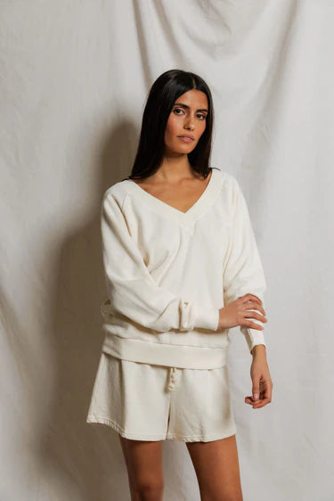 PerfectWhiteTee Sinead French Terry V Neck Sweatshirt