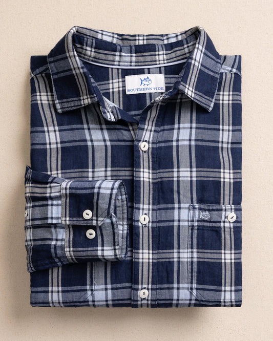 Southern Tide Men's Somerset Plaid Heather Double Cloth Long Sleeve Sport Shirt