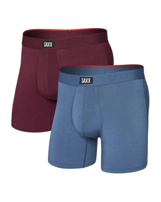Saxx Vibe Xtra Soft Comfort (2 Pack) Soft Comfort Boxer Brief 6"- Maroon/Washed Indigo