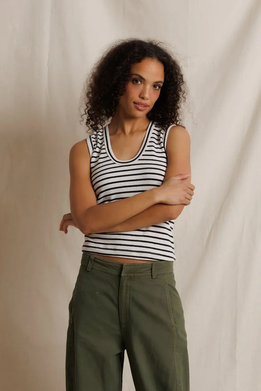PerfectWhiteTee Tracy Striped Cotton Jersey U-Neck Tank