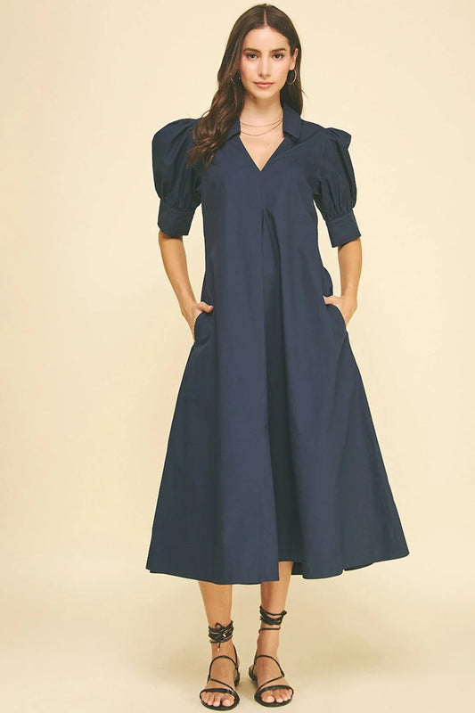 Pinch V-Neck Pleated A-Line Dress
