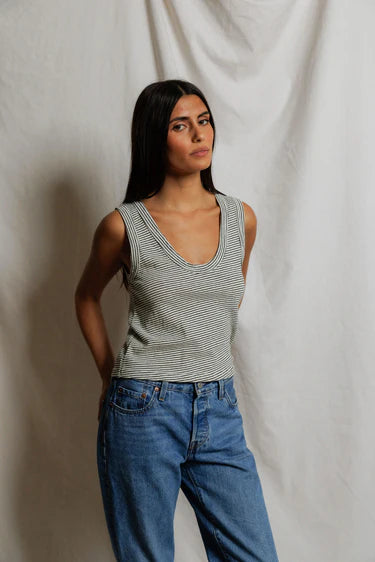 PerfectWhiteTee Vicky Stripe Hemp Cotton Stripe Tank Top