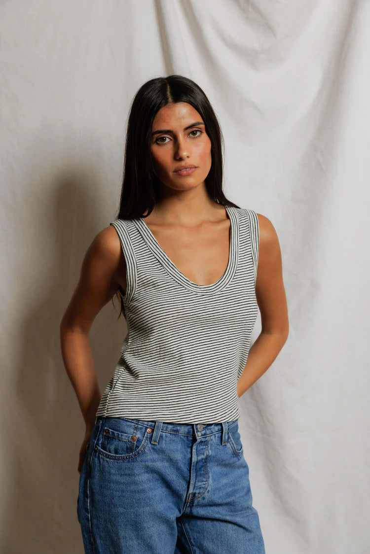 PerfectWhiteTee Vicky Stripe Hemp Cotton Stripe Tank Top