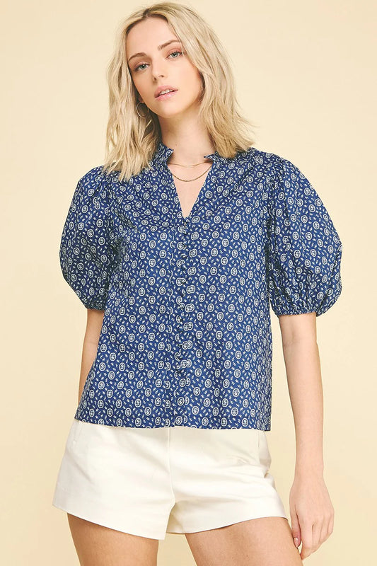 Pinch Floral Print Button Down Blouse