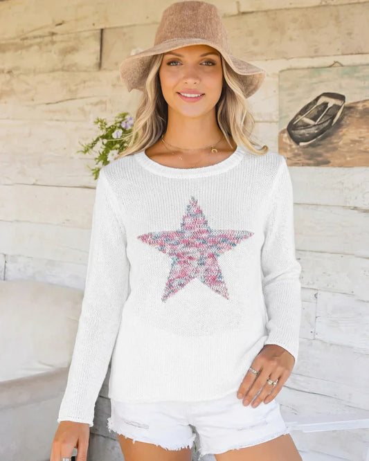 Wooden Ships Marled Star Long Sleeve Crew Cotton