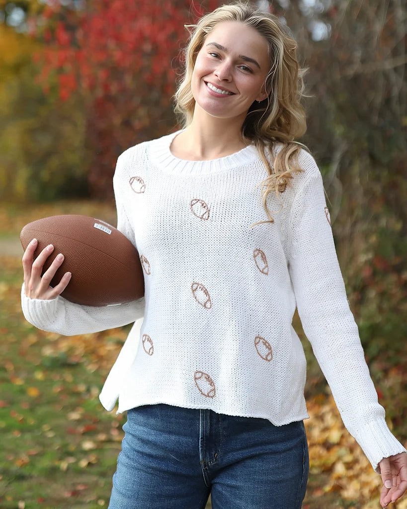 Wooden Ships Mini Football Embroidered Crew Cotton- Breaker White/Dark Cedar