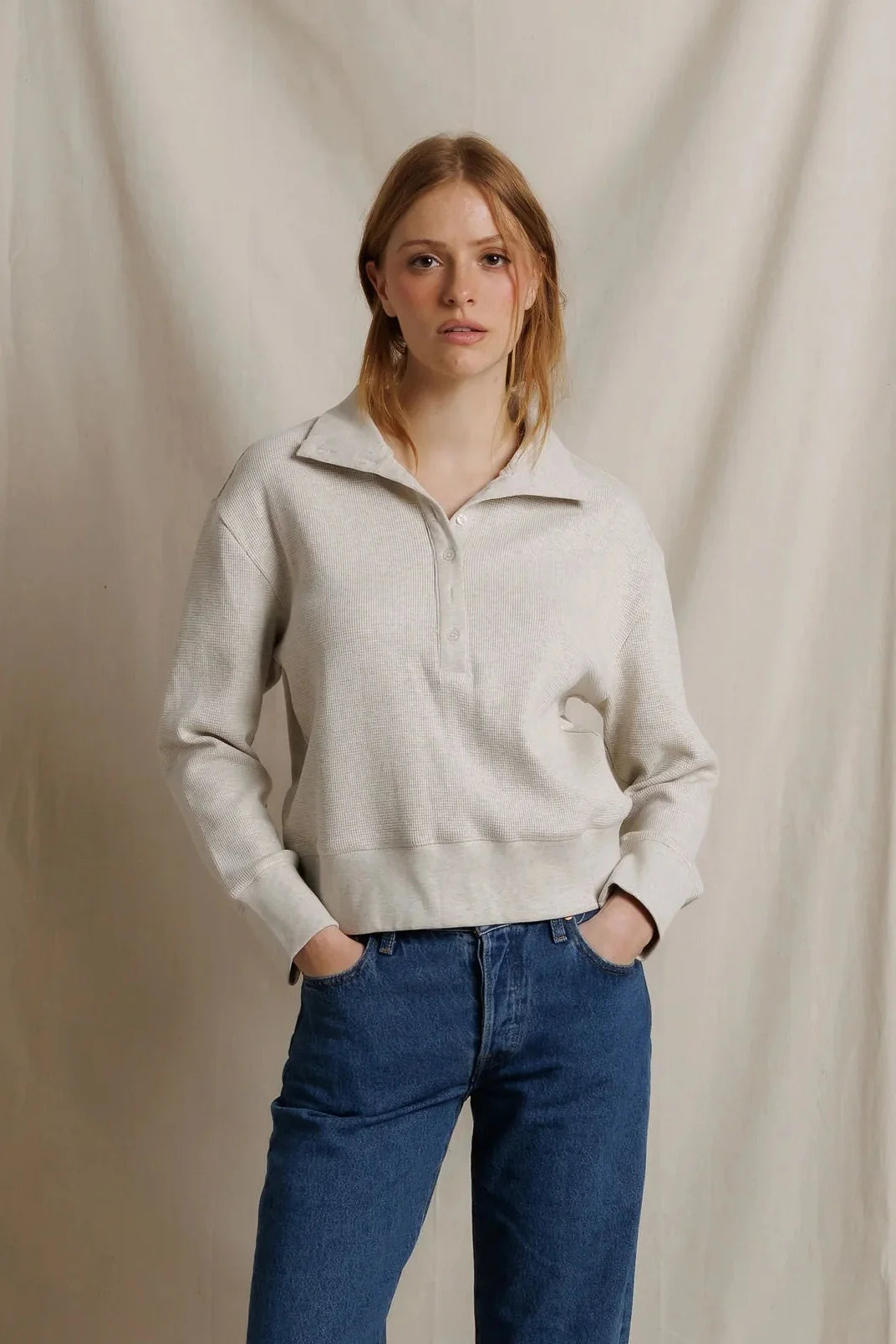 PerfectWhiteTee Zia Waffle Knit Popover Pullover